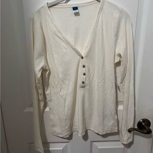 Old Navy Cream Ribbed Henley Long Sleeve Top
